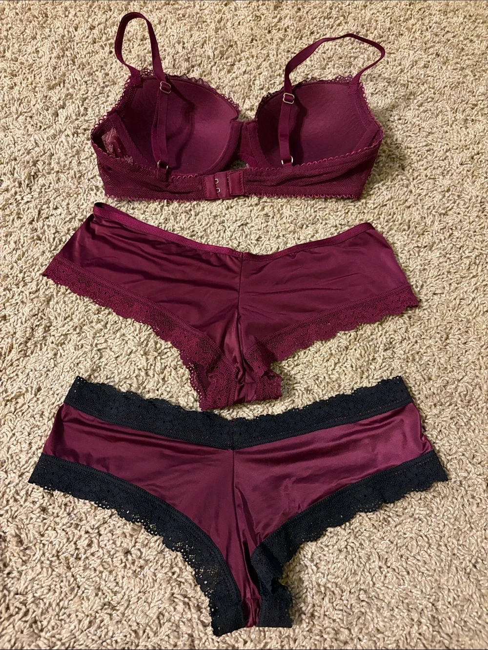 Victoria’s Secret Burgundy Lace Bra & Panty Set